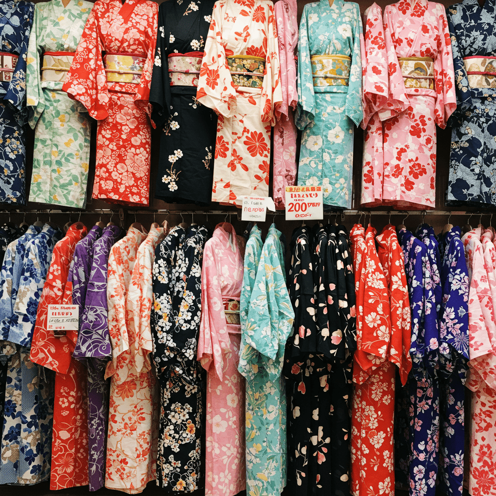 豊富な種類の振袖が並ぶレンタルショップ