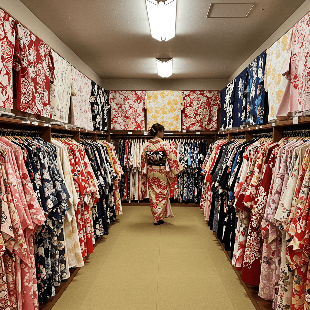 豊富な種類の振袖が並ぶ店内